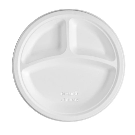 E-lite Plastic Plate 3 Compartments White 50 Pack