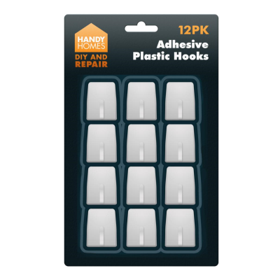 Handy Homes Adhesive Plastic Hooks 12 Pack