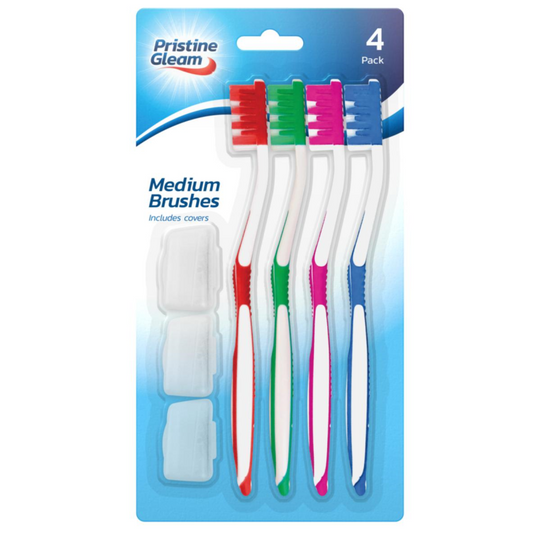 Pristine Gleam Medium Toothbrushes with 3 Covers 4 Pack