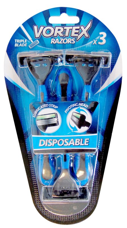 Vortex Razors Mens Triple Blade Disposable Razors 3 Pack Wholesale