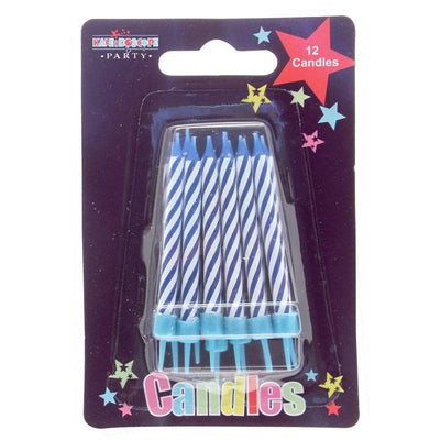 Birthday Party Candles Blue Stripe 12 Pack - Case of 6