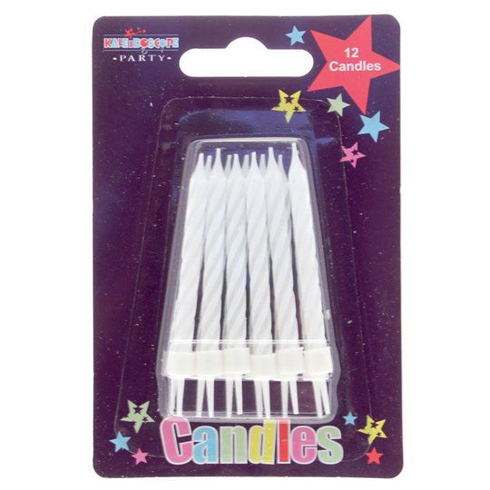 Birthday Party Candles White Stripe 12 Pack - Case of 6