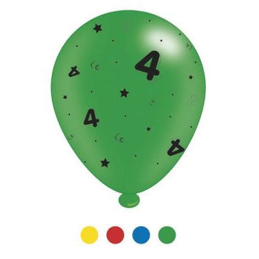"4" Design Latex Birthday Balloons Assorted Colours 8 Pack - Case of 6
