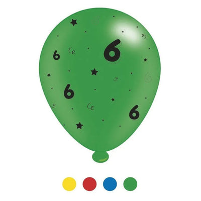 "6" Design Latex Birthday Balloons Assorted Colours 8 Pack - Case of 6