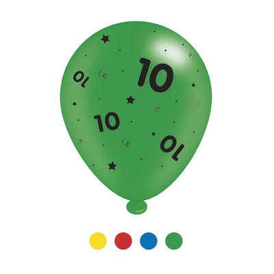 Age 10 Unisex Birthday Latex Balloons 8 Pack - Case of 6