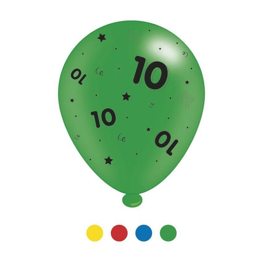 Age 10 Unisex Birthday Latex Balloons 8 Pack - Case of 6
