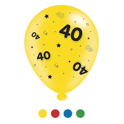 "40" Design Latex Birthday Balloons Assorted Colours 8 Pack - Case of 6