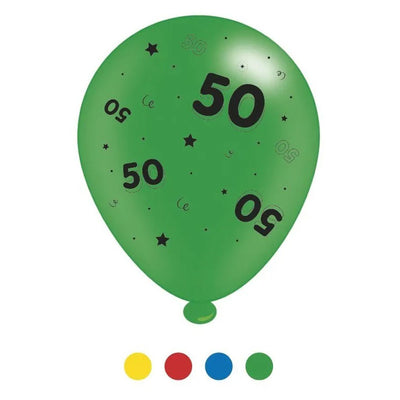 "50" Design Latex Birthday Balloons Assorted Colours 8 Pack - Case of 6
