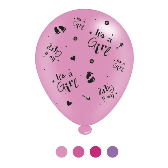 "It's a Girl" Design Latex Balloons Pink 8 Pack - Case of 6