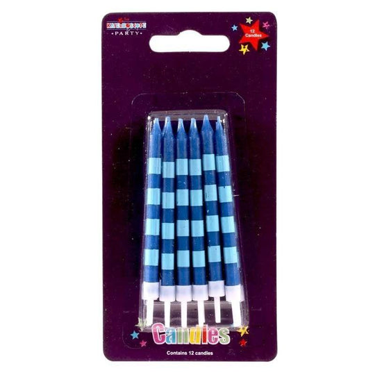 Birthday Party Candles Blue Block Stripe 12 Pack - Case of 6