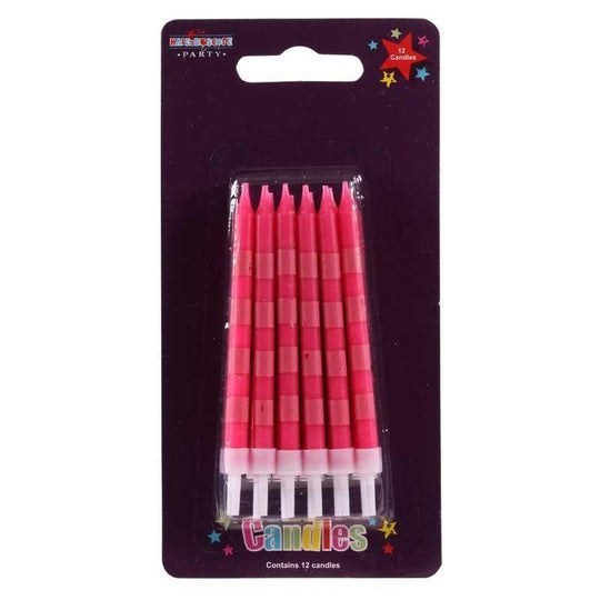 Birthday Party Candles Pink Block Stripe 12 Pack - Case of 6
