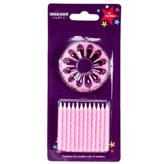 Birthday Party Candles Pink 24 Candles with 12 Holders Pack - Case of 6
