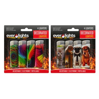 Decorated Electric Refillable Lighters 4 Pack - Case of 12