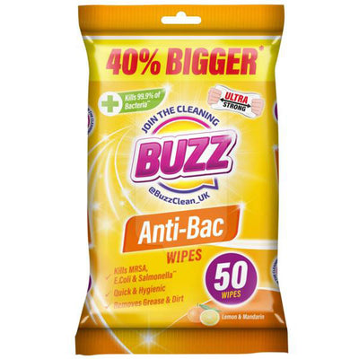 Buzz Anti-Bacterial Wipes Lemon & Mandarin 50pk