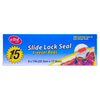E-lite Style Slide Lock Seal Food Bags 15 Pack Regular