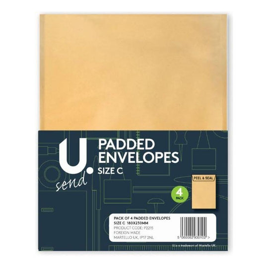 Peel & Seal Padded Envelopes Size C 150mm x 215mm 4 Pack