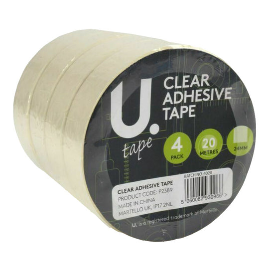 Clear Adhesive Tape 24mm x 20m 4 Pack - Case of 12