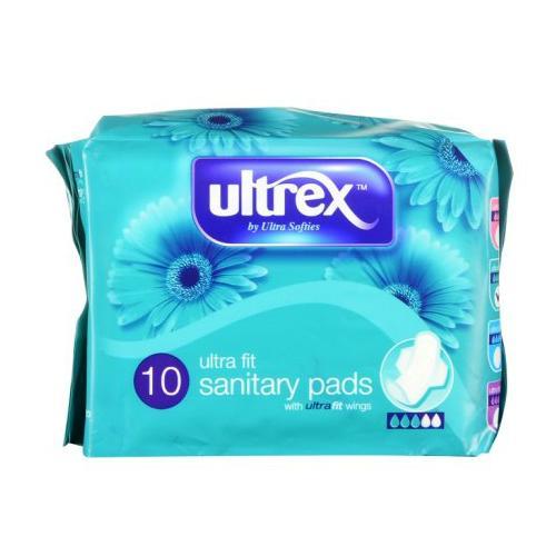 Ultrex Ultra Fit Sanitary Pads with Wings 10 Pack - Case of 12