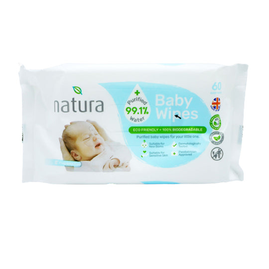 Natura Purified Water Baby Wipes 60's - Case of 12