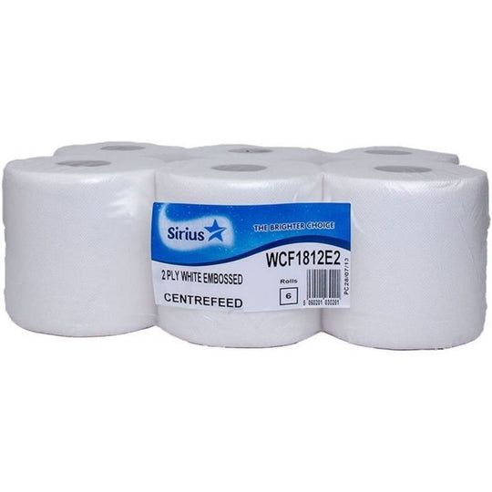 Sirius White Centrefeed Paper Tissue 6 Roll Pack 150m