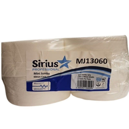 Sirius Mini Jumbo White Toilet Paper 12 Roll Pack