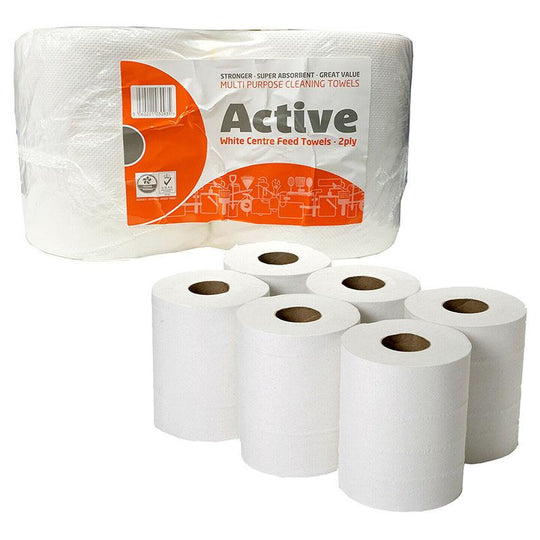 Active White Value Centrefeed Paper Tissue 6 Roll Pack