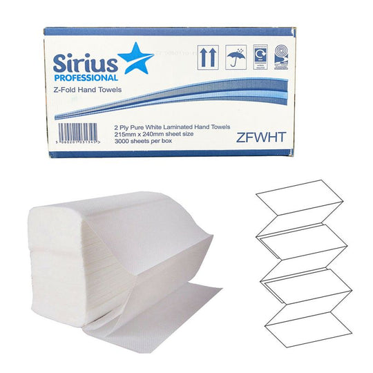 Pallet Deal : 72 x Sirius Z Fold White Hand Towels 2 Ply - Case of 14