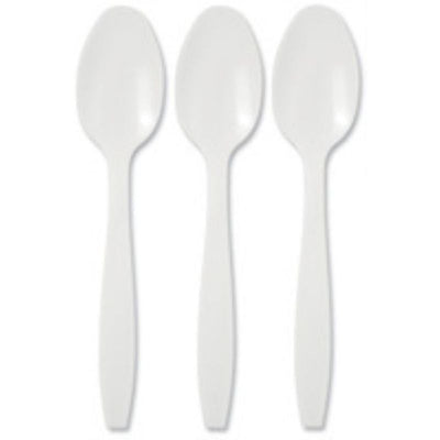 Disposable Plastic Dessert Spoons White 100 Pack