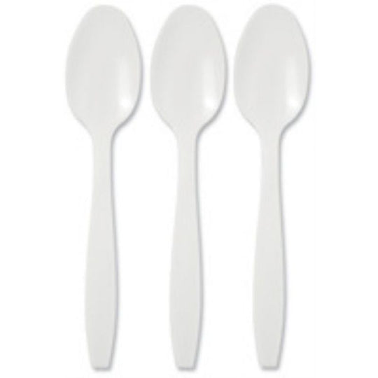 Disposable Plastic Dessert Spoons White 100 Pack
