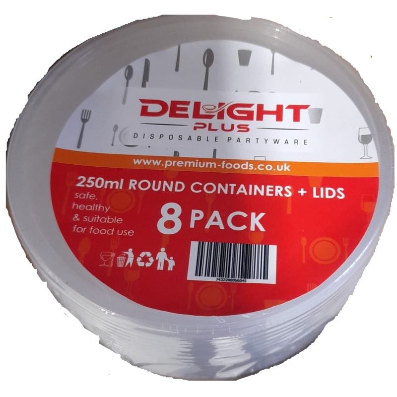Delight Plus Round Containers with Lids 250ml 8 Pack Wholesale
