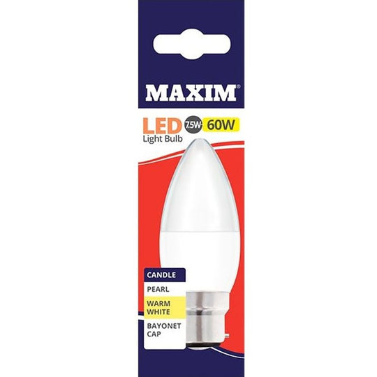 Maxim LED Candle Bulb SES Warm White Pearl 7.5W=60W - Case of 10