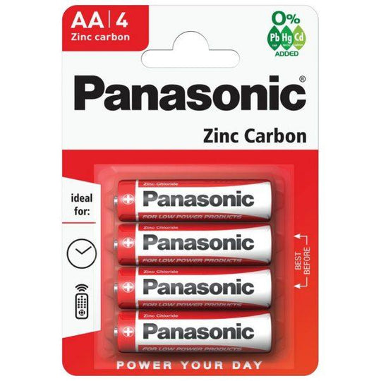 Panasonic Zinc Carbon AA Battery 4 Pack - Case of 12 R6RZ
