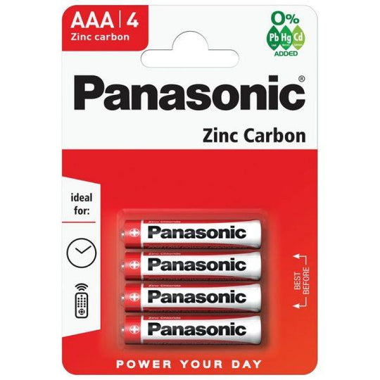 Panasonic Zinc Carbon AAA Battery 4 Pack - Case of 12 R03R
