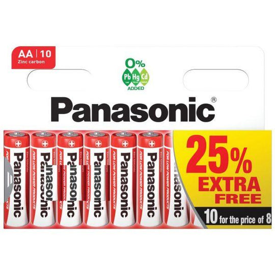 Panasonic Zinc Carbon AA Battery 25% Extra Free 10 Pack - Case of 20 R6RB10