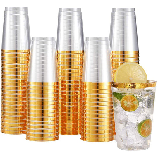 Elite Gold Disposable Drinking White Cups 100 Pack