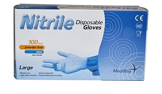 MediRite Viynl Powder Free Glove Blue Large 100 Gloves
