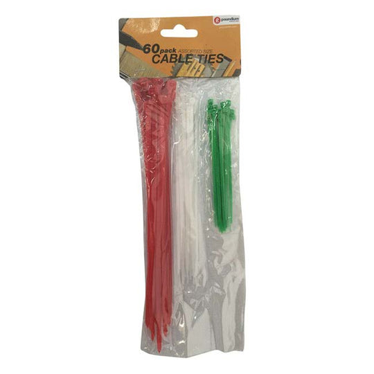 60pc Assorted Colour & Size Cable Tie Set