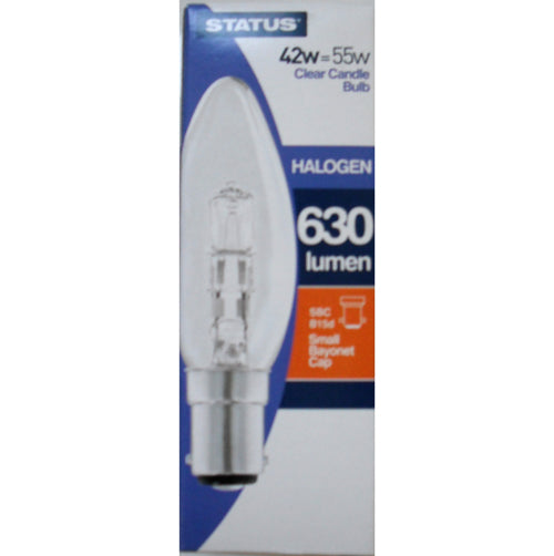 Status Halogen Clear Candle Bulb Bayonet Cap BC 42W Warm Light - Case of 12