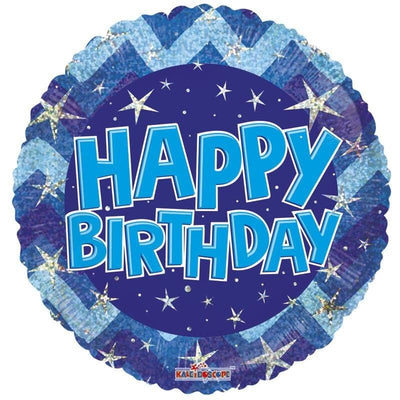 "Happy Birthday" Design Holographic Foil Balloon Blue 18"