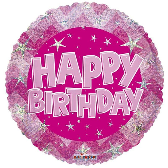 "Happy Birthday" Design Holographic Foil Balloon Pink 18"