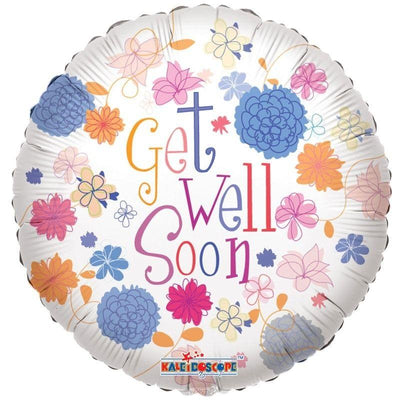 "Get Well Soon" Design Foil Balloon Pastel Flowers 18"