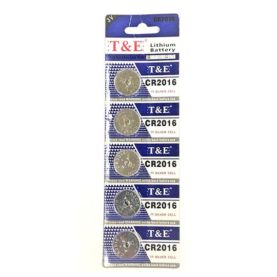 T&E Lithium Battery CR2016 - Strip of 5