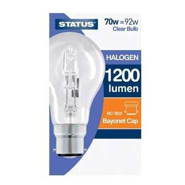 Status Halogen Clear Bulb Bayonet Cap BC 70W Warm Light - Case of 6