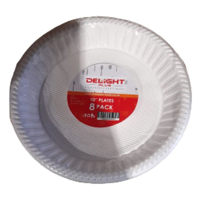 Delight Plus Plastic Plate 10" White 8 Pack