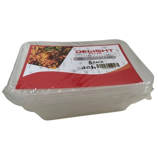 Delight Plus Microwave Food Containers with Lids 650cc 5 Pack