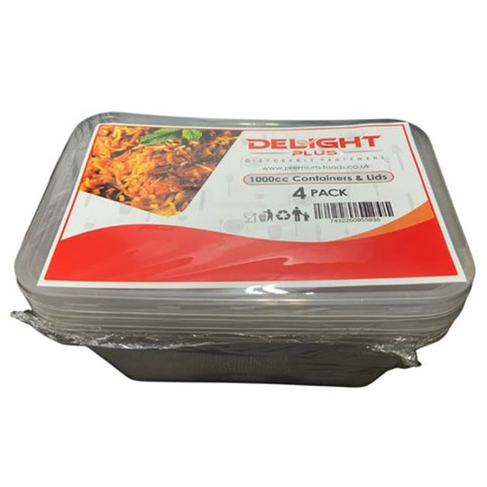 Delight Plus Microwave Food Containers with Lids 1000cc 4 Pack