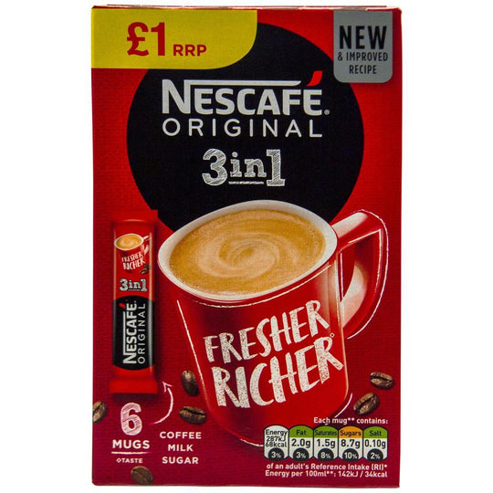 Nescafe Original 3 in 1 Sachets 6 Pack PMP £1 - Case of 11