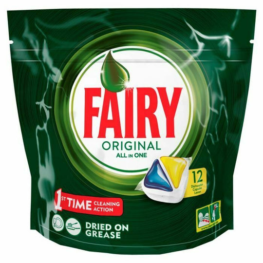 Fairy Original All in One Dishwasher Dish Washing Liquid Capsules Lemon 12 Pods - Case of 6