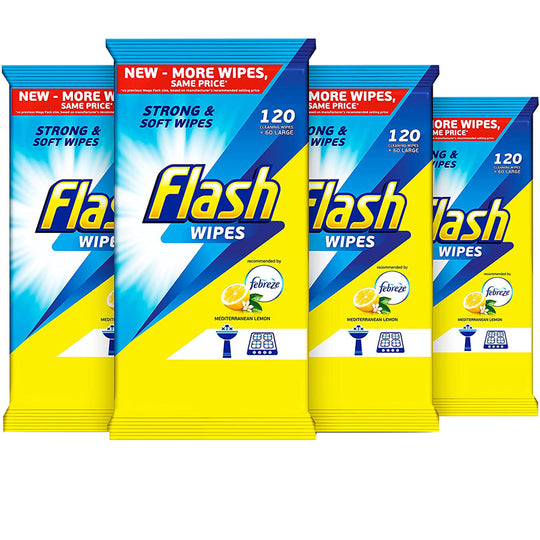 Flash Anti-Bacterial Cleaning Wipes Lemon 120 Pack - Case of 4