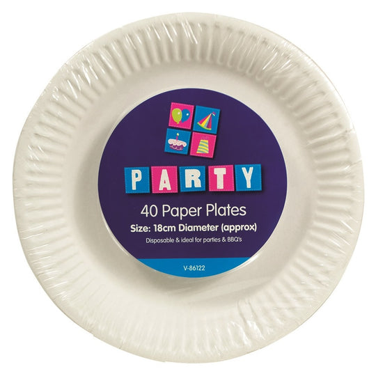 White Paper Disposable Plates - 40 Pack